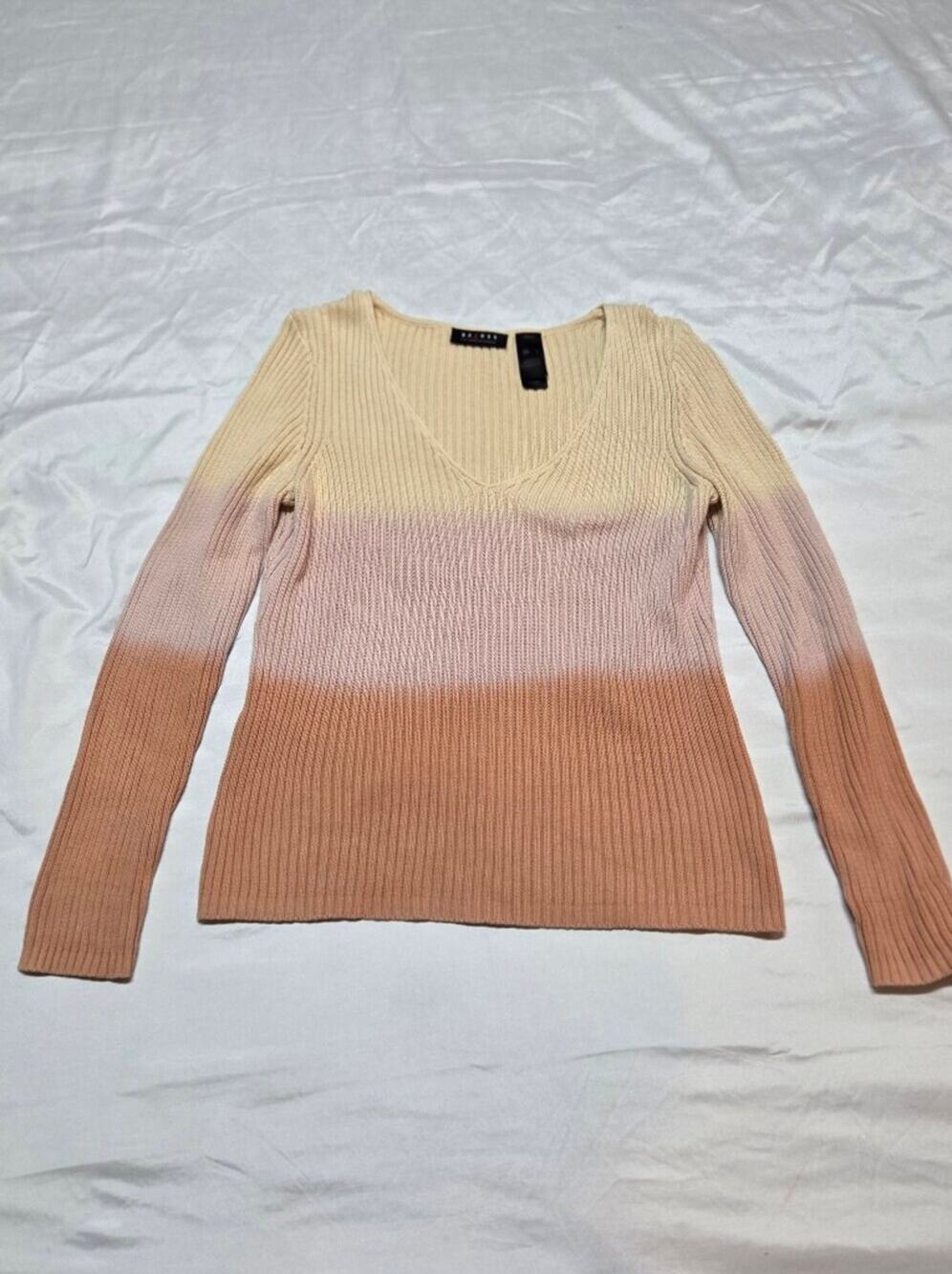 Axcess Ombre Ribbed V-Neck Sweater in Cream, Pink & Brown